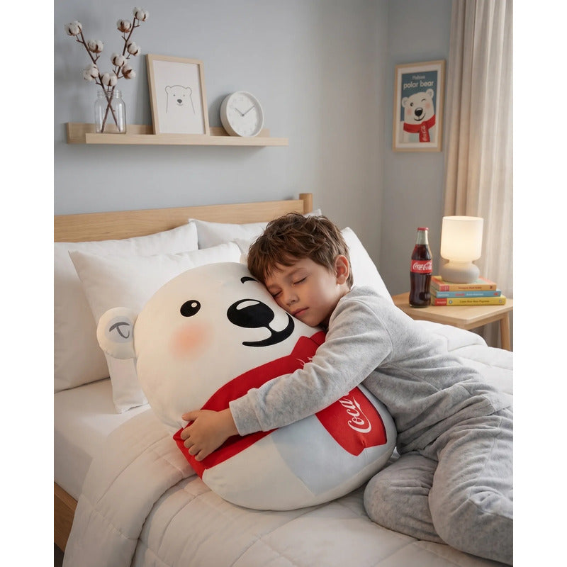 Almohada Providencia Abrazable Oso Polar Cocacola Sper Suave Blanco