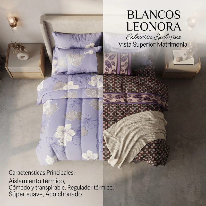 Set 6pzas Edredón Matrimonial Acolchado + Juego De Sabanas Lila/negro Lavanda Silvestre