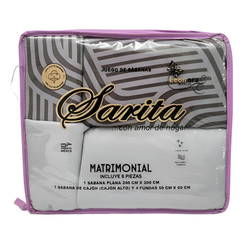 Juego De Sabanas 6 Piezas Tacto Bambu Premium Quality Plateado Rayado Gris
