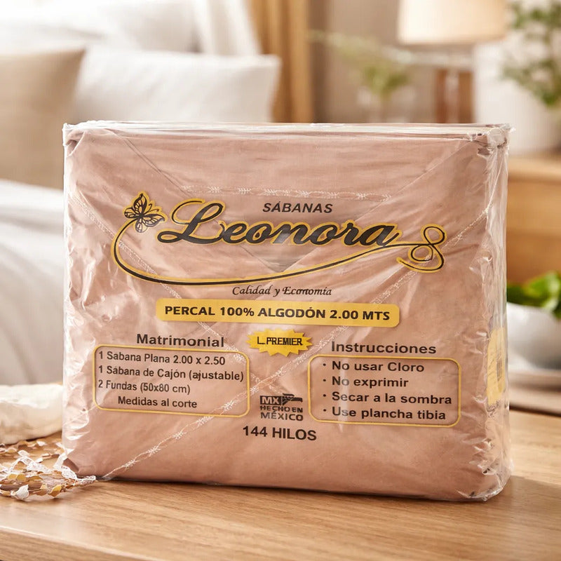 Juego De Sábanas Matrimonial Algodón Percal 144 Hilos-fresca Marrón Claro Lisa Suave Y Transpirable De Calidad Premium