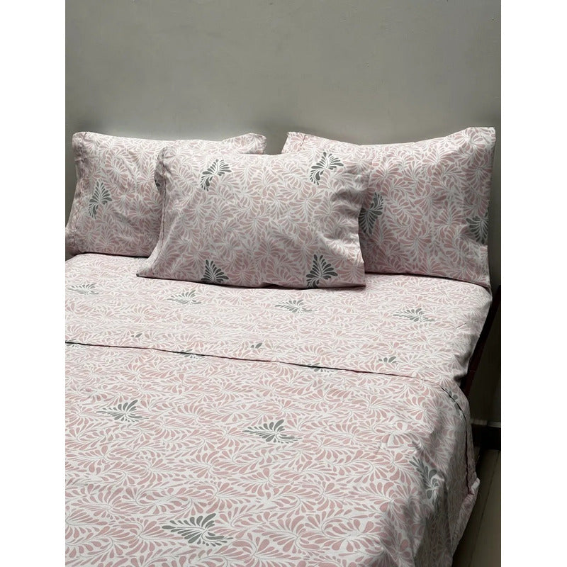 Sabana Hotelera Fátima 150 Hilos King Size -- Cajón Amplio Rosa Claro Mosaico Rosa
