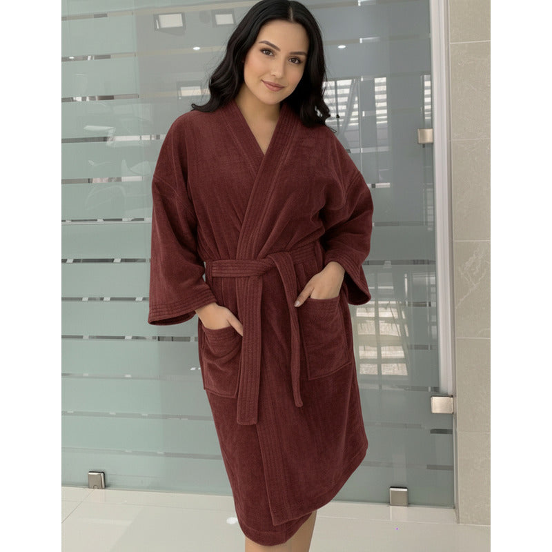Bata De Baño Leonora Rasurada 100% Algodón Super Absorbente Marrón Shedron M-l
