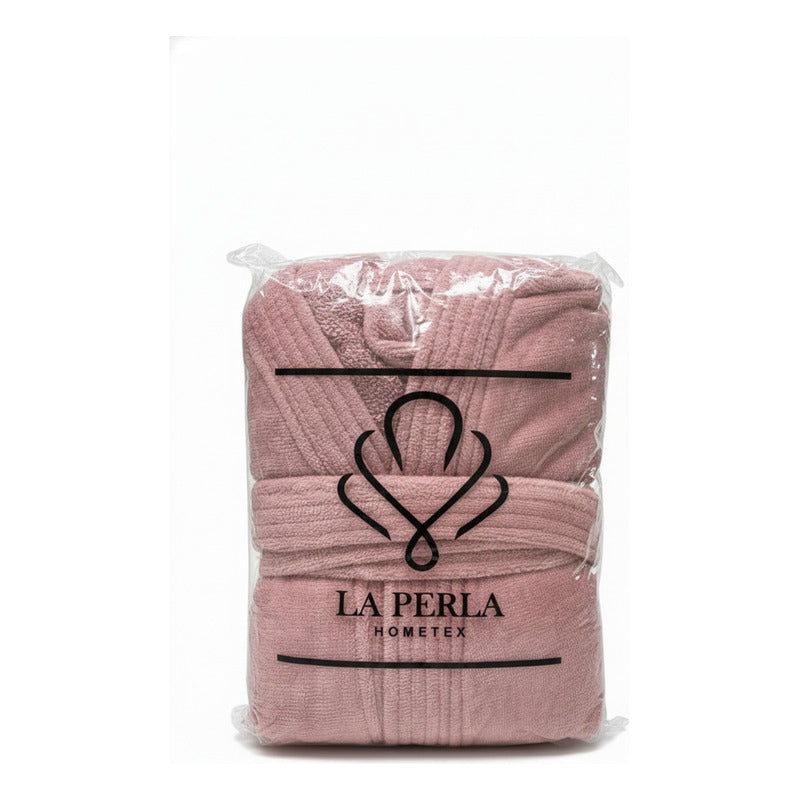 Bata De Baño Leonora Rasurada 100% Algodón Super Absorbente Rosa Peach M-l