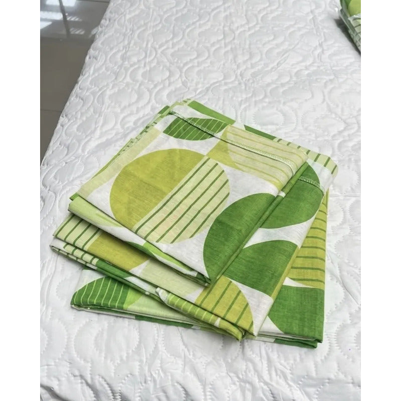 Juego De Sabana Matrimonial 100% Algodón Suaves Y Frescas Verde Lima Circular Verde