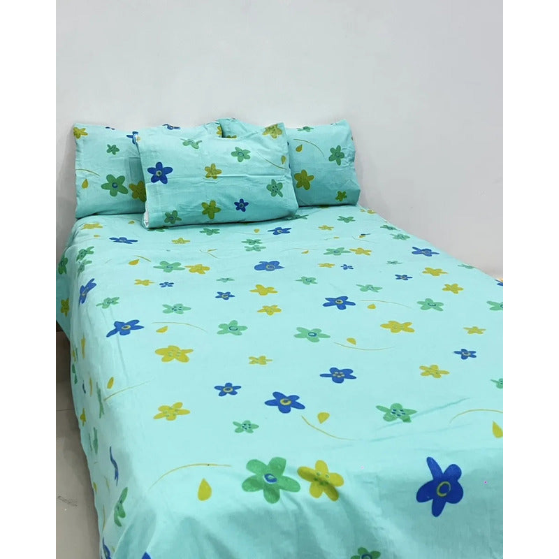 Juego De Sabanas Franela Mariol 100% Algodón King Size Turquesa Bloom Turquesa