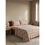 Juego Sabanas Matrimonial Amacener 100% Algodón Cajón Alto Naranja Claro Rombo Naranja