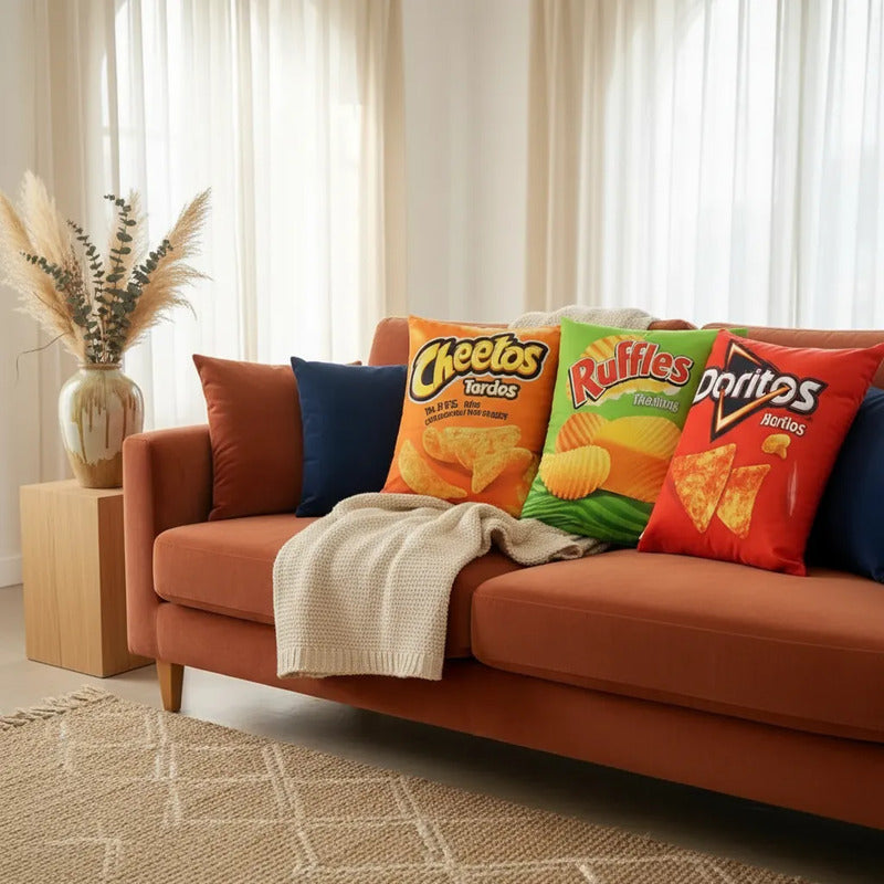Kit De 3 Almohadas Snackpack: Chetos, Ruffles,takis,doritos) Terracota