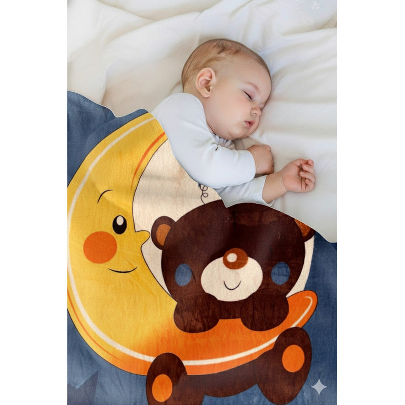 Cunero Baby Plus Leonora Para Bebe Térmico Y Super Suavecito Osito Y Luna Azul Azul Oscuro