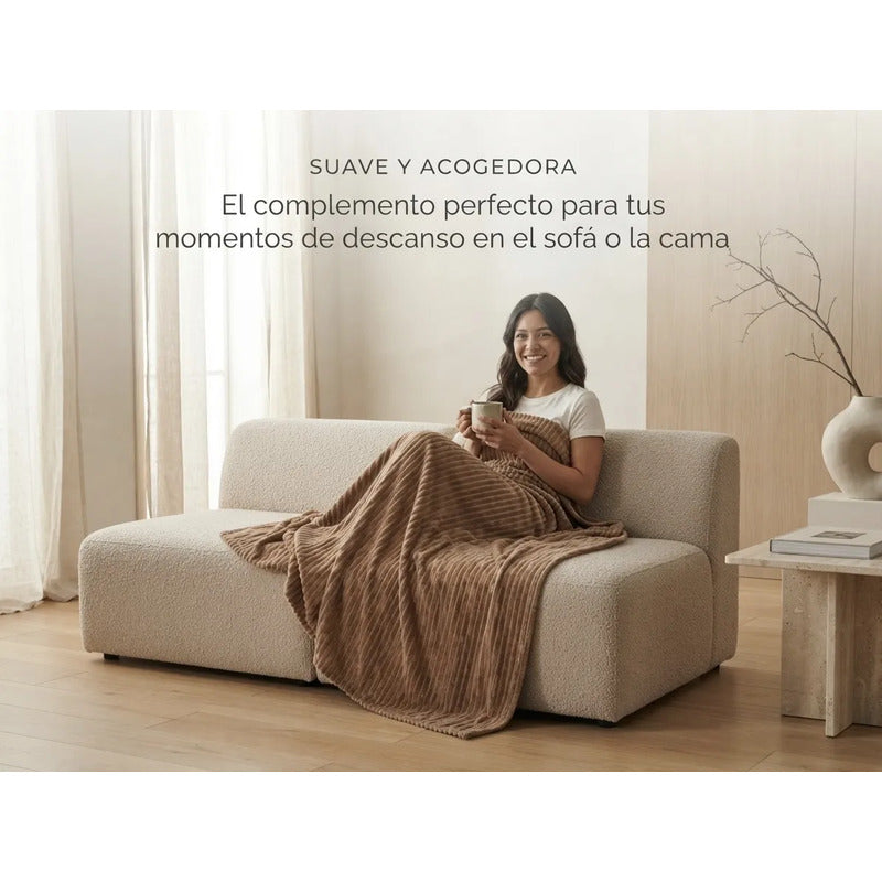 Cobertor Frazada Matrimonial Ligera Super Suave Y Calientita Rayado 700 G Chocolate