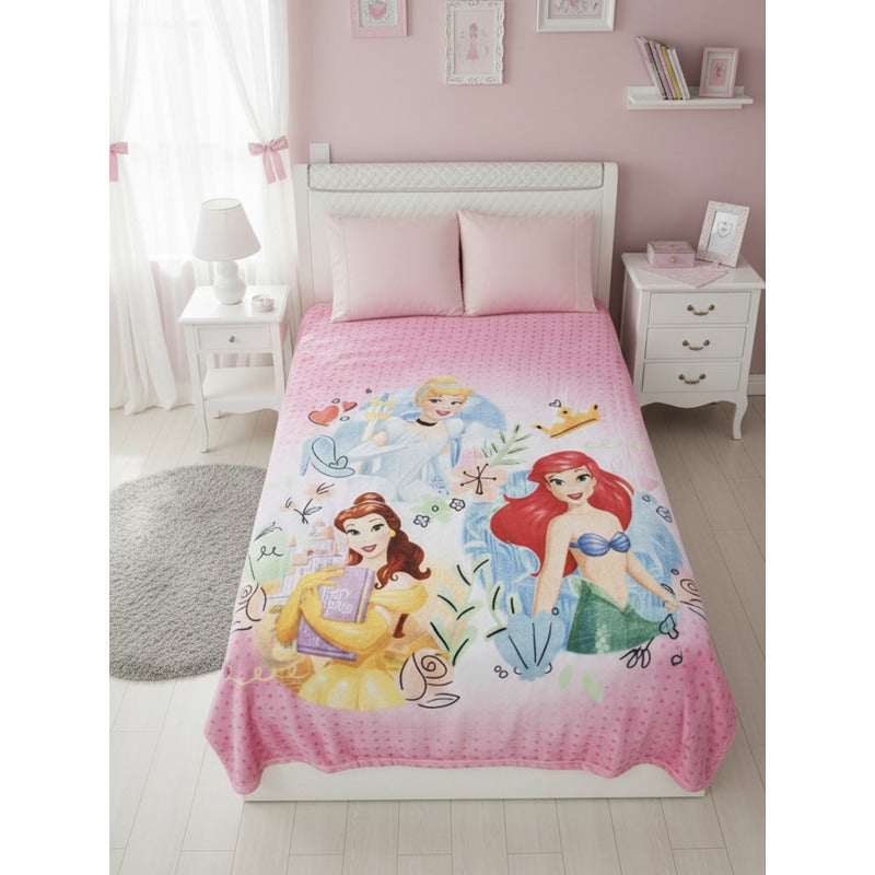 Frazada Providencia Disney Matrimonial Super Calientita Princesas Candy Rosa Claro