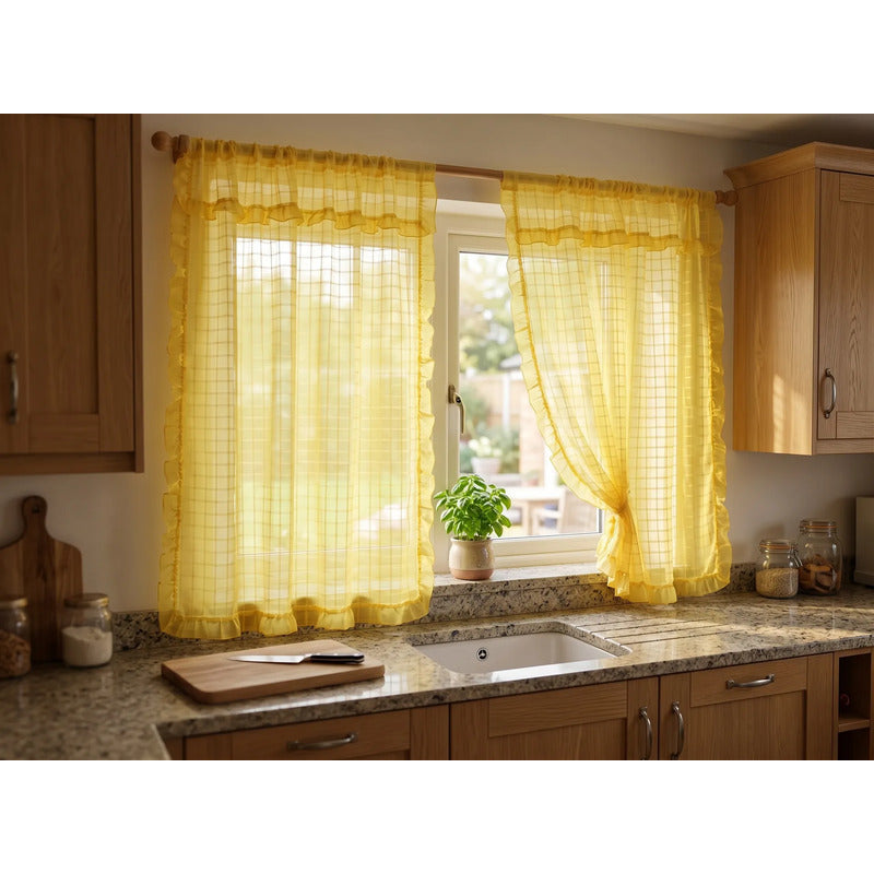Juego De Cortinas 2 Paneles 2.50x1.95 De Ventana Transparent Amarillo