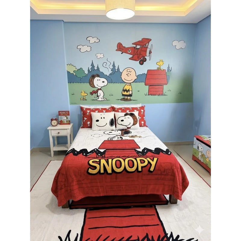 Frazada Matrimonial Extra Suave Y Calientita Snoopy 900 G Blanco