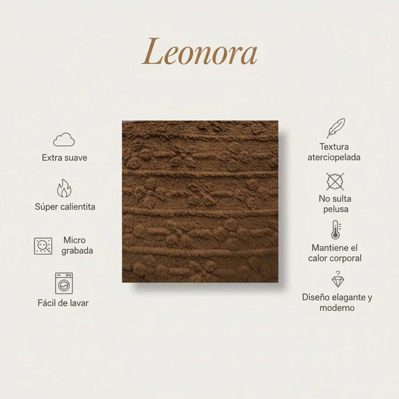 Frazada Leonora Matrimonial Extra-suave Grabado Hd Acogedora Flor Cafe Marrón Oscuro