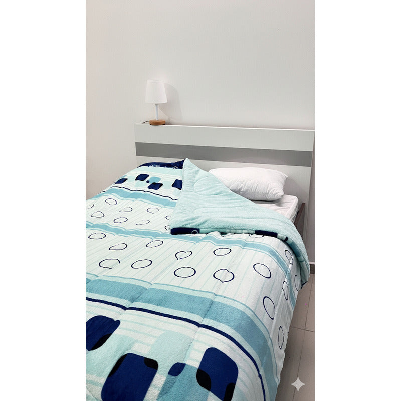 Cobertor Borrega Amanecer | Matrimonial, Suave Y Acolchado Prisma Azul Agua