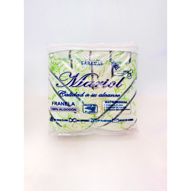 Juego De Sabanas Franela Mariol 100% Algodón Matrimonial Verde Claro Verde Primavera