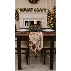 Kit Navideño: Camino De Mesa, Pie De Árbol, Fundas Y Tapete Beige Feliz Navidad