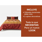 Edredon King Size Doble Vista +3 Cojines Decorativos Algodón Cafe/vino Circular