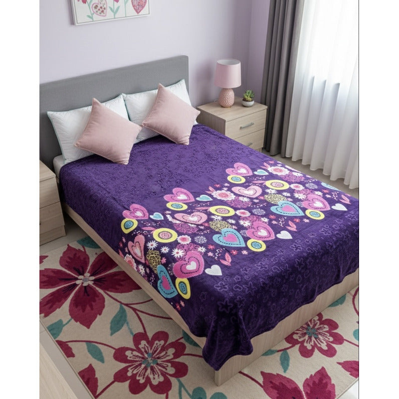 Frazada Providencia Matrimonial Grabado Modelo Para Mujer Corazones Morado Violeta Oscuro