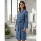 Bata De Baño Leonora Rasurada 100% Algodón Super Absorbente Azul Azul Acero M-l