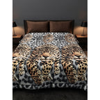Cobertor Doble Vista Micro Grabado Amanecer Matrimonial Leopardos Marrón Claro