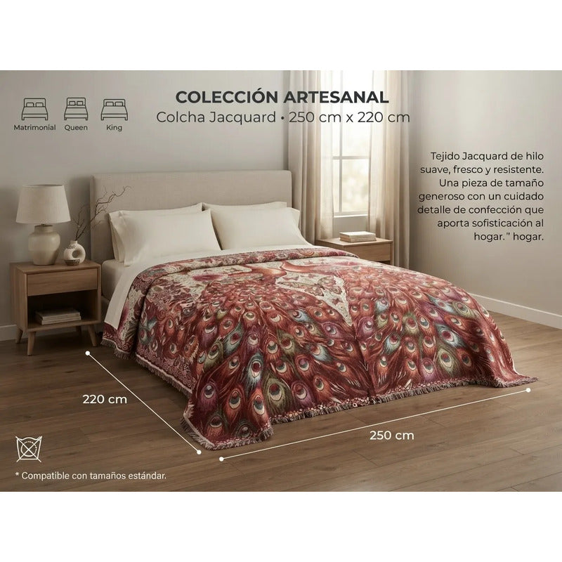 Colcha De Hilo Jacquard Leonora Premium Matrimonial Amplia Rojo Pavorreal Rojo