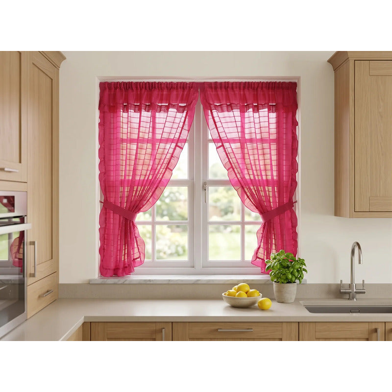 Juego De Cortinas 2 Paneles 2.50x1.95 De Ventana Transparent Rosa Fuerte