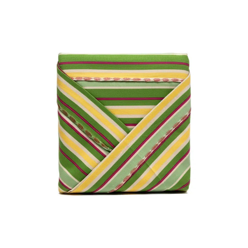 Juego De Sábanas Matrimonial Leonora Franela Planchada 2mts Verde Lima Rayada Verde/amarillo
