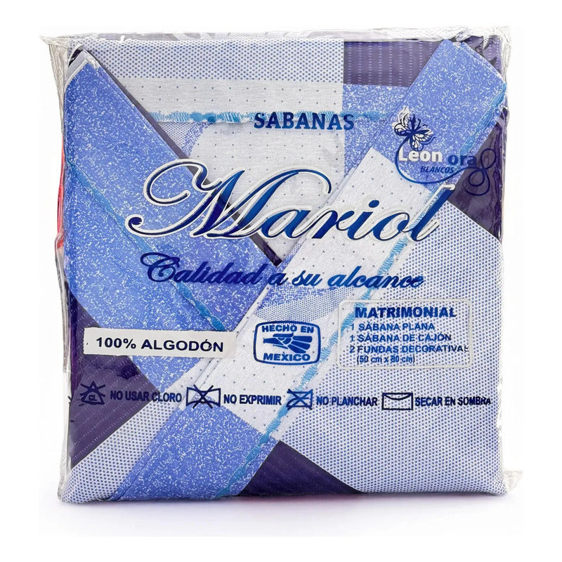 Juego De Sabana Matrimonial 100% Algodón Suaves Y Frescas Azul Soles Y Lunas Azul