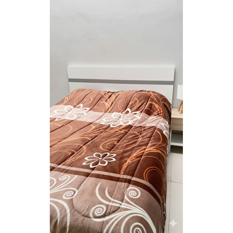 Cobertor Borrega Amanecer | Matrimonial, Suave Y Acolchado Terra Floral Marrón Claro
