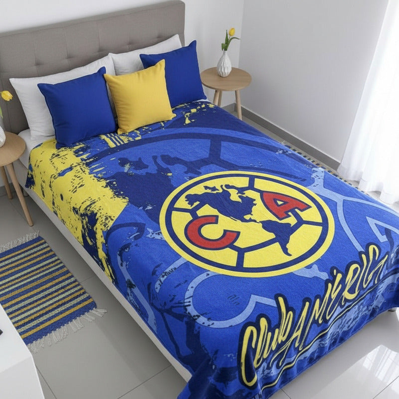 Frazada Providencia De Equipos Matrimonial Super Calientita América Escudo Azul Acero
