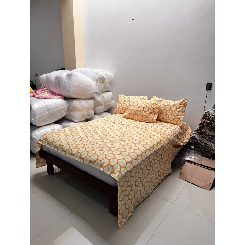 Juego De Sabanas Franela Mariol 100% Algodón King Size Amarillo Rombo Amarillo