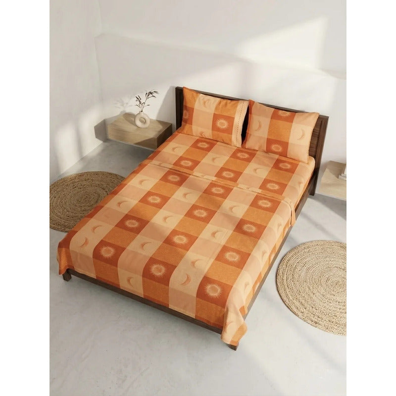 Juego De Sabana Matrimonial 100% Algodón Suaves Y Frescas Naranja Sol Y Luna Naranja
