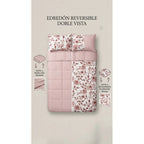 Edredón Acolchado Doble Vista Matrimonial Con Fundas Rosa Floreado