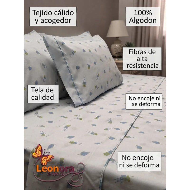 Sabana Hotelera Fátima 150 Hilos King Size -- Cajón Amplio Azul Claro Margarita Azul