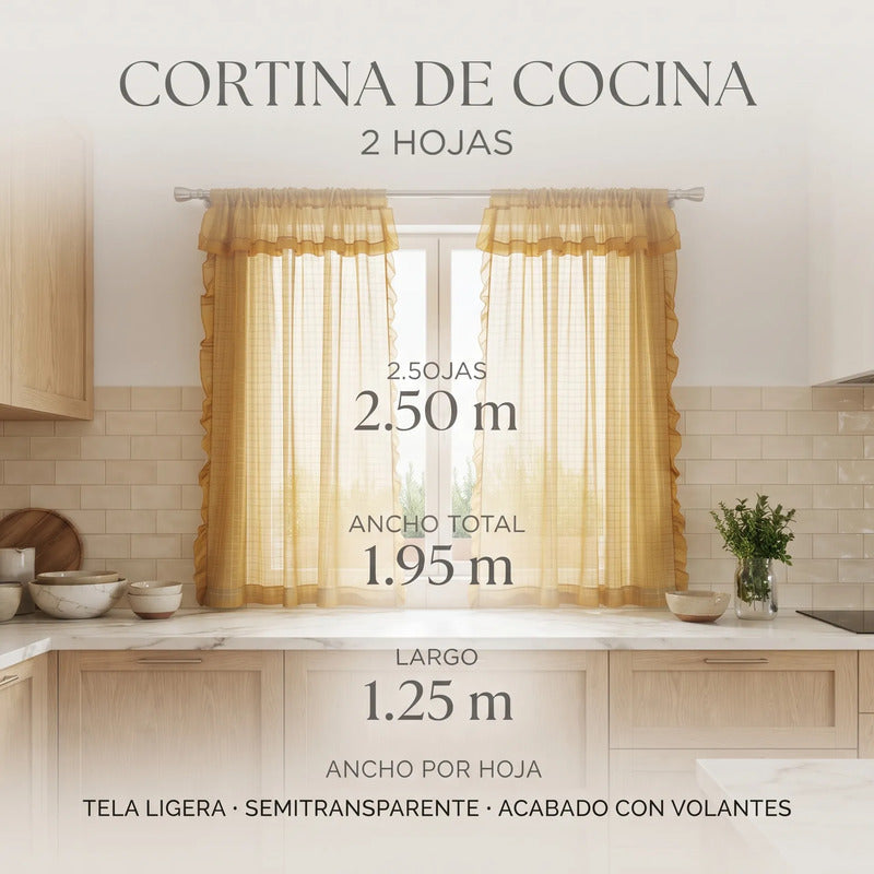 Juego De Cortinas 2 Paneles 2.50x1.95 De Ventana Transparent Oro
