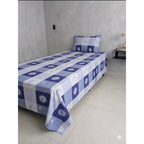 Juego De Sábana Mariol Individual 100% Algodón Premium Azul Acero Sol Y Luna Azul