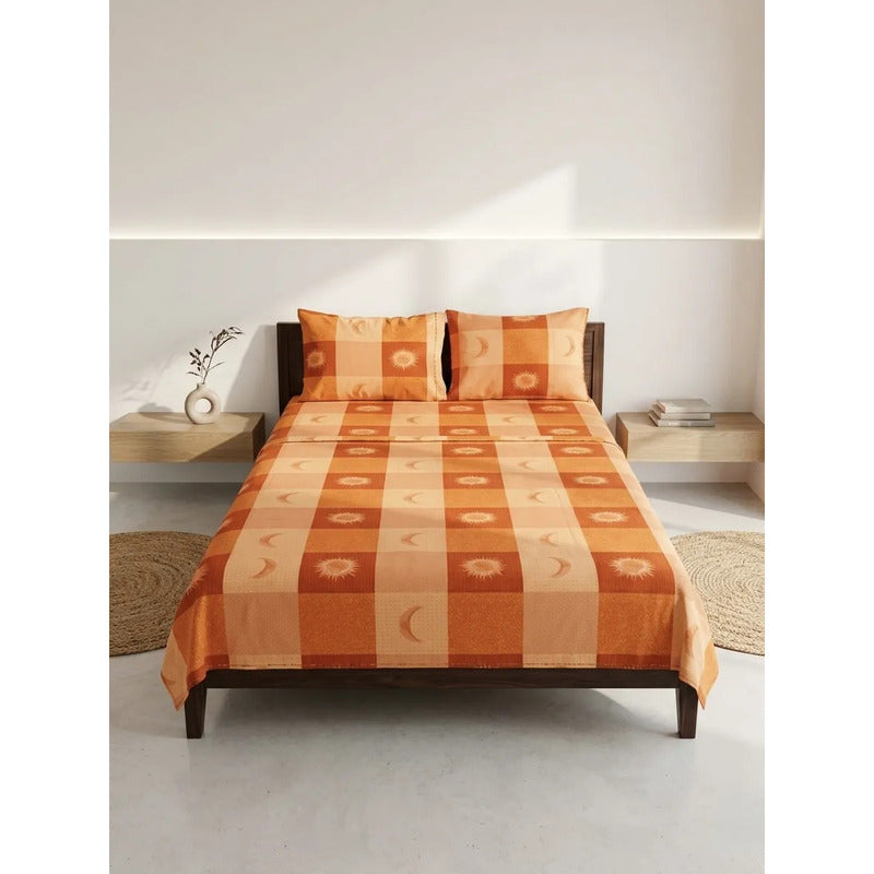 Juego De Sabana Matrimonial 100% Algodón Suaves Y Frescas Naranja Sol Y Luna Naranja