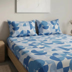 Sábana De Cajón Matrimonial +2 Fundas De Almohada Algodón Azul Acero Circular Azul
