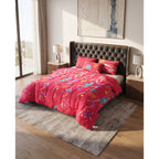 Edredon King Size Doble Vista +3 Cojines Decorativos Algodón Rosa/lina Floreado