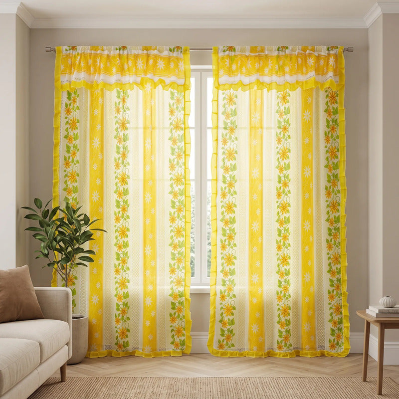 Cortinas Estampadas Para Ventana Con Forro Interior 2.9x2m Amarillo