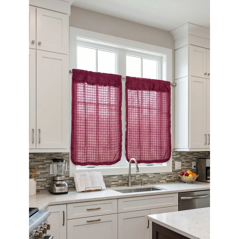 Juego De Cortinas 2 Paneles 2.50x1.95 De Ventana Transparent Vino
