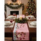 Kit Navideño: Camino De Mesa, Pie De Árbol, Fundas Y Tapete Rosa Claro
