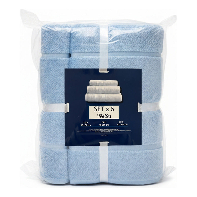 Juego De Toallas De Microfibra  Premium Absorbentes Y Suaves Celeste Cuerpo-manos Y Facial Azul Cielo Lisa