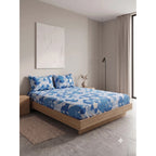 Sábana De Cajón Matrimonial +2 Fundas De Almohada Algodón Azul Acero Circular Azul