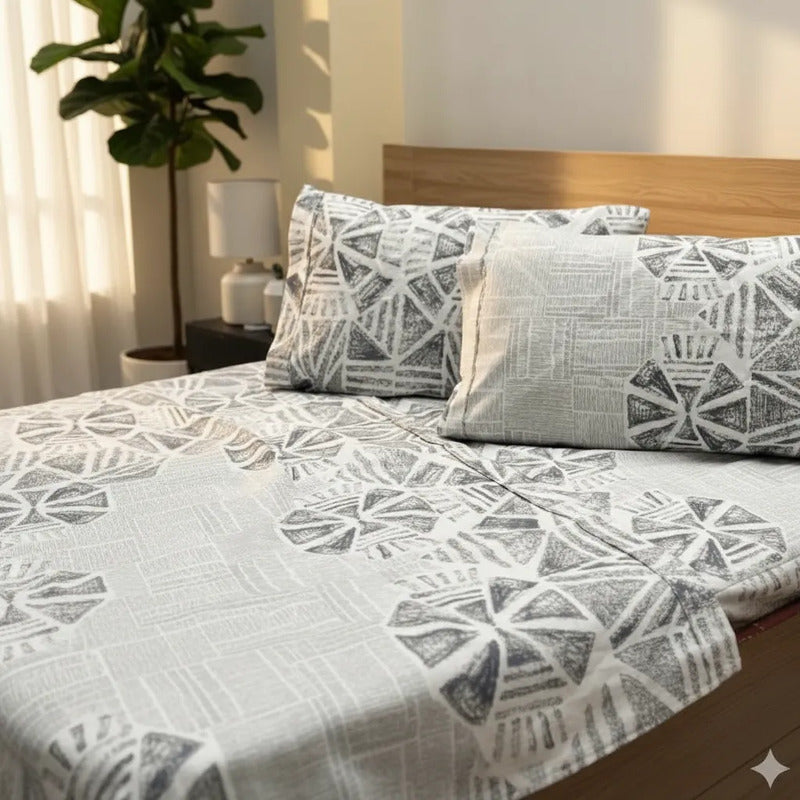 Juego De Sábanas Matrimonial Algodón Percal 144 Hilos-fresca Gris Fresh Gris