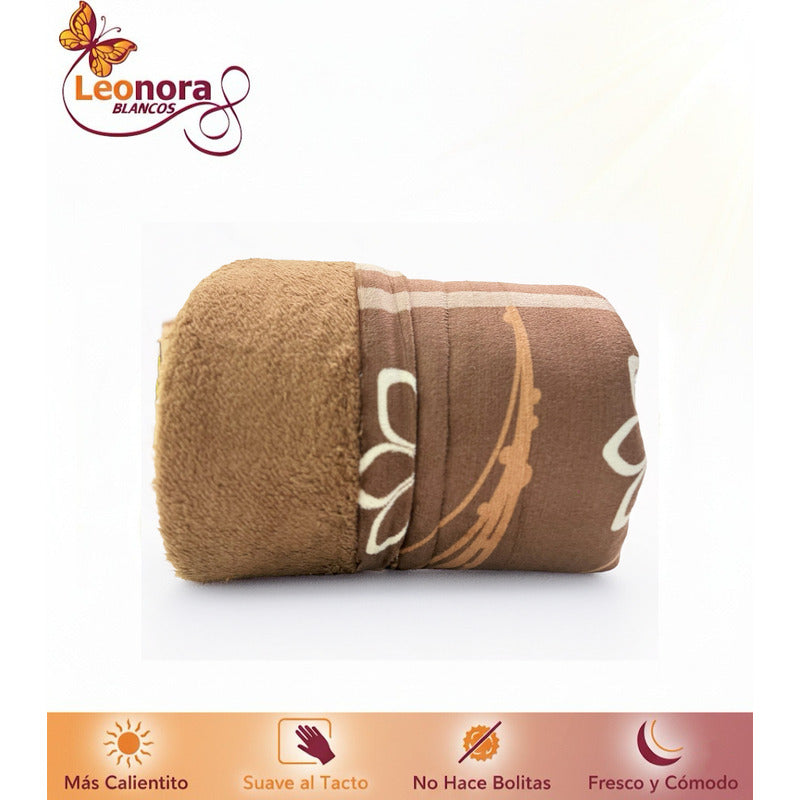 Cobertor Borrega Amanecer | Matrimonial, Suave Y Acolchado Terra Floral Marrón Claro