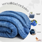 Cobertor Frazada Matrimonial Ligera Super Suave Y Calientita Cuadros 700 G Azul Acero