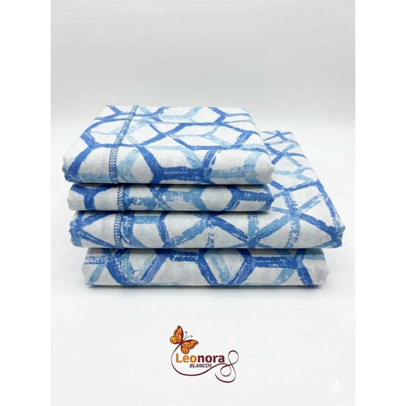 Juego Sabanas Matrimonial Amacener 100% Algodón Cajón Alto Azul Acero Rombo Azul