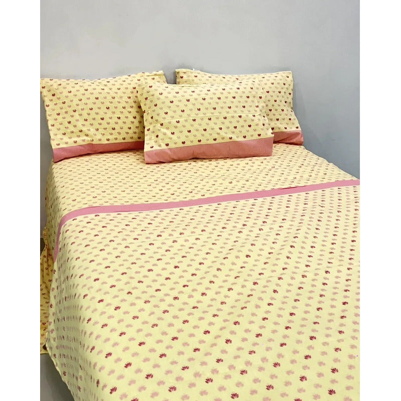 Juego De Sabanas Franela Mariol 100% Algodón King Size Amarillo Mini Flor Amarilla