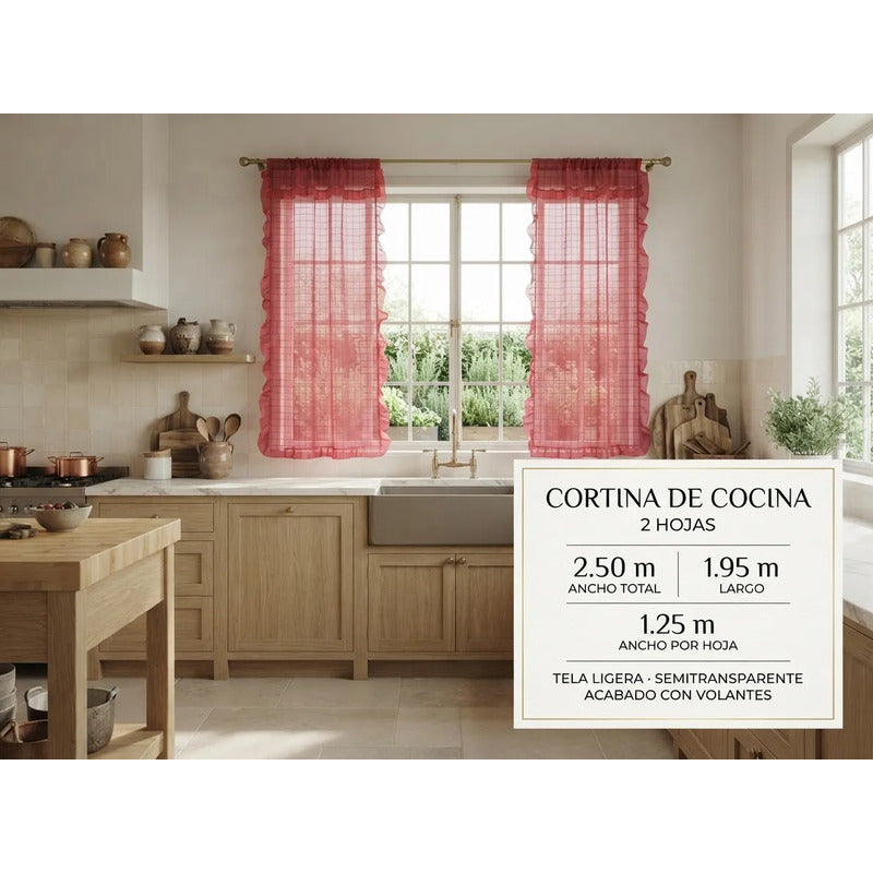 Juego De Cortinas 2 Paneles 2.50x1.95 De Ventana Transparent Rojo